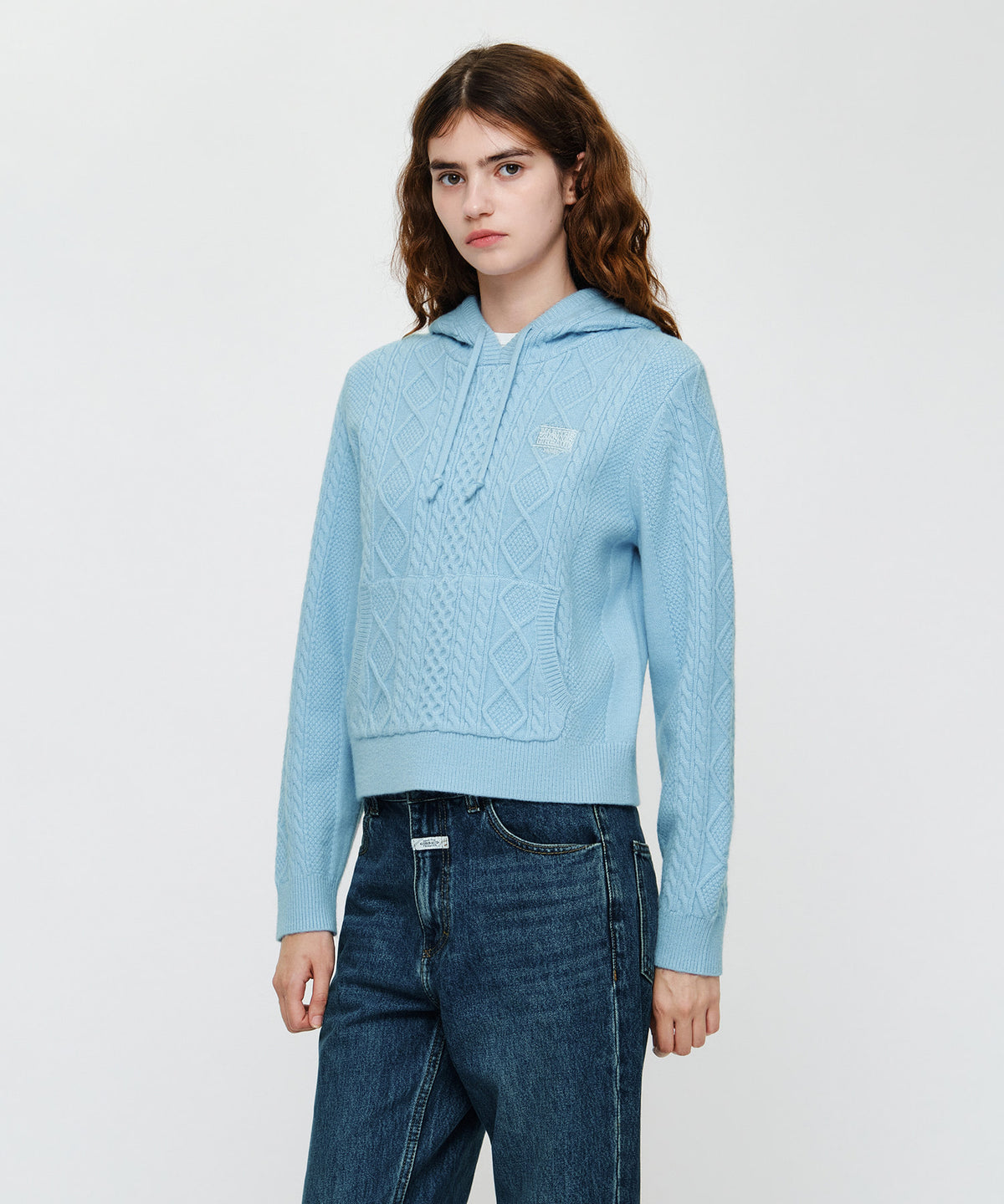 Marithe & Francois Girbaud - Micro Classic Logo Cable Hooded Knit (Sky Blue) product image 1 | TRAB K-Fashion Australia