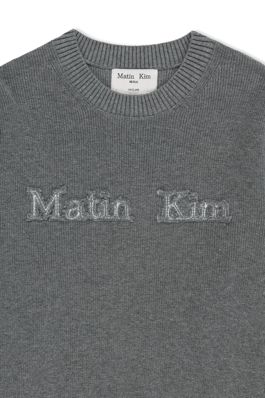 Matin Kim - Matin Applique Logo Knit Pullover (Grey) product image 3 | TRAB K-Fashion Australia