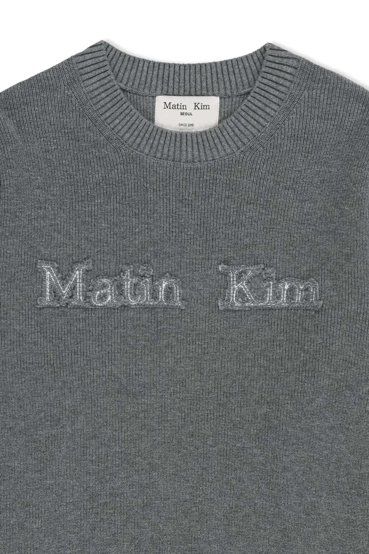 Matin Kim - Matin Applique Logo Knit Pullover (Grey) product image 3 | TRAB K-Fashion Australia