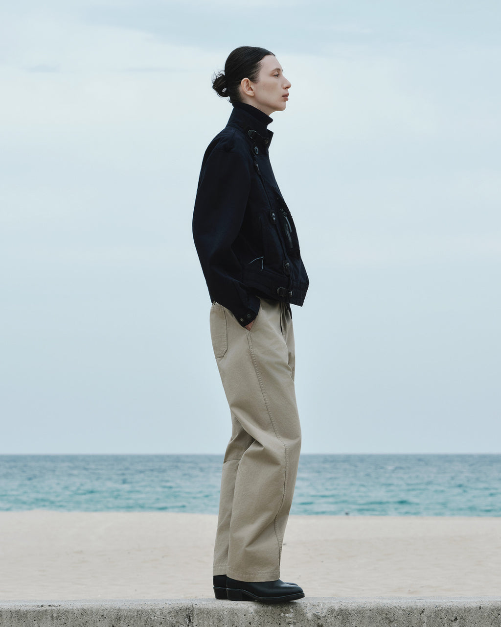 Eastlogue - Cinch Back Curved Pants (Sand Beige) product image 2 | TRAB K-Fashion Australia
