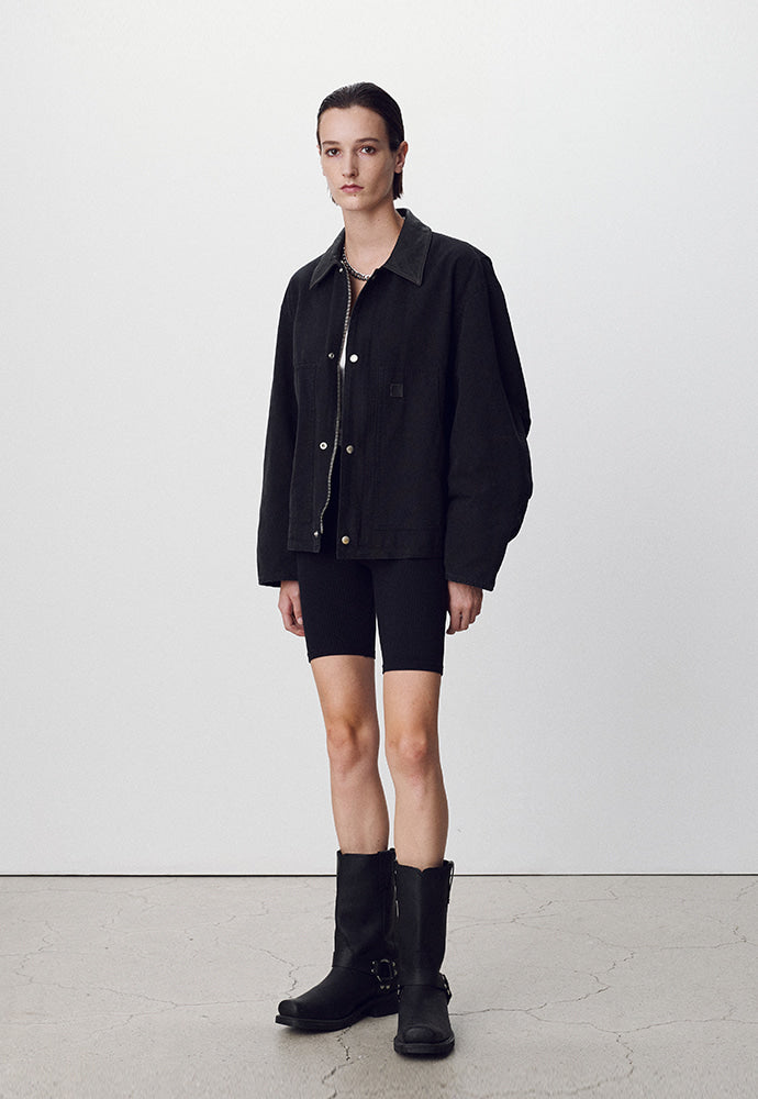 Tonywack - Leather Collar Garment-Washed Chore Jacket (Faded Black) product image 4 | TRAB K-Fashion Australia