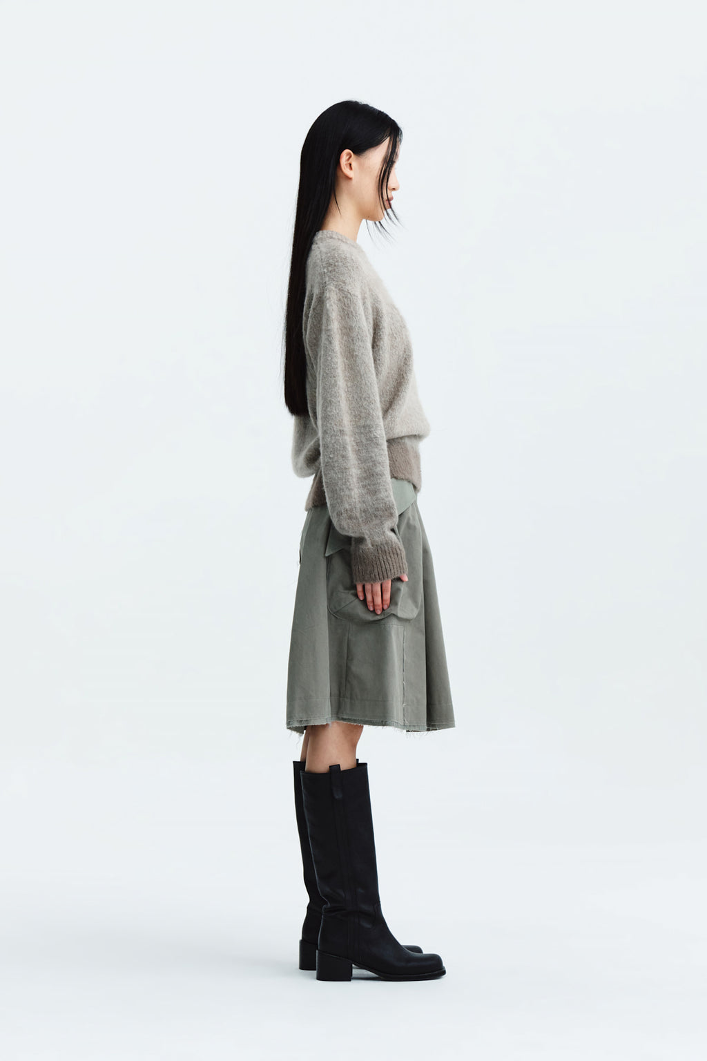 Matin Kim - Big Pocket Cargo Midi Skirt (Khaki) product image 6 | TRAB K-Fashion Australia