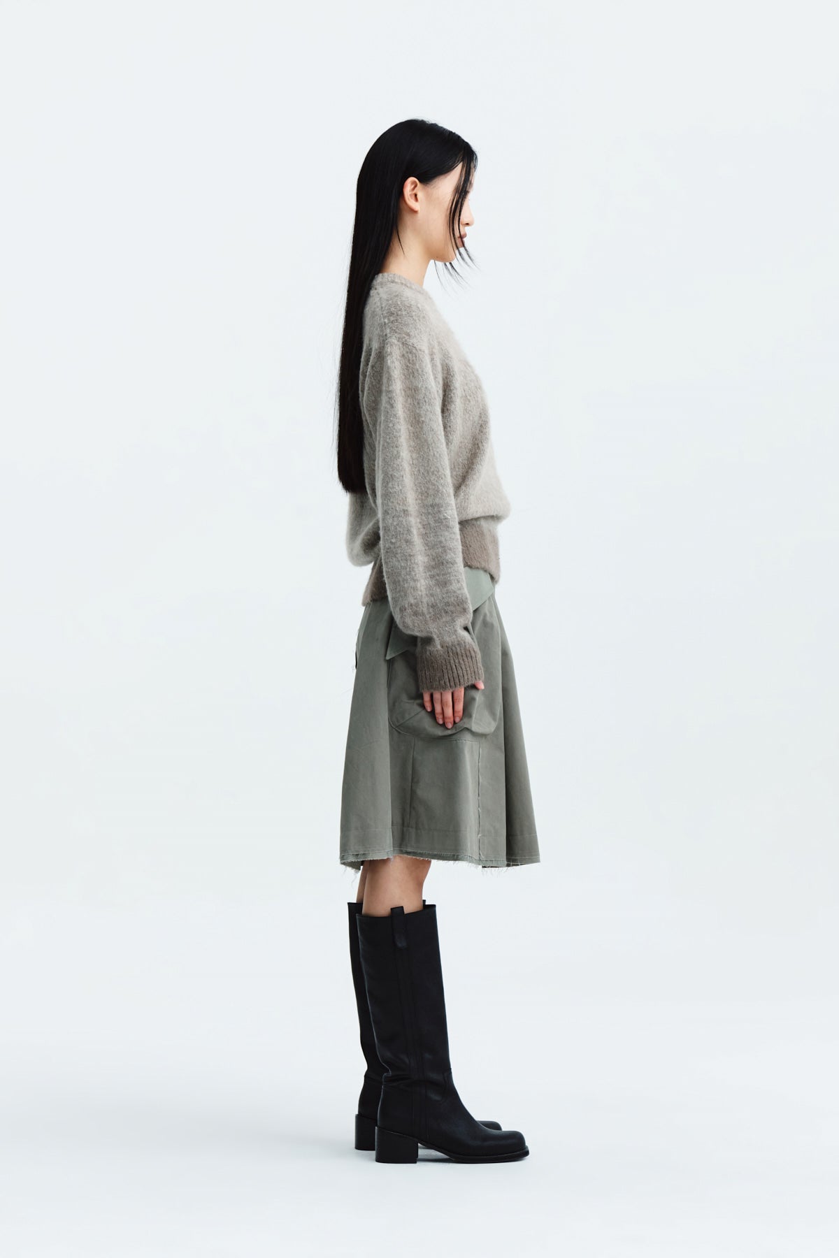 Matin Kim - Big Pocket Cargo Midi Skirt (Khaki) product image 6 | TRAB K-Fashion Australia