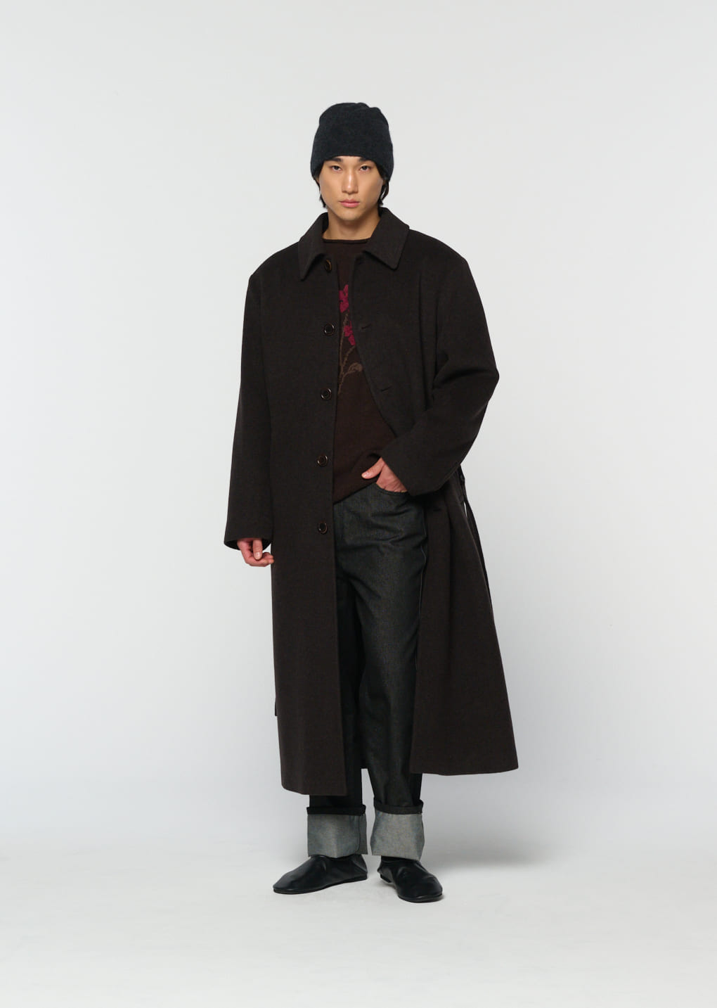 Amomento - men's single breasted long coat (Dark Brown) product image 5 | TRAB K-Fashion Australia