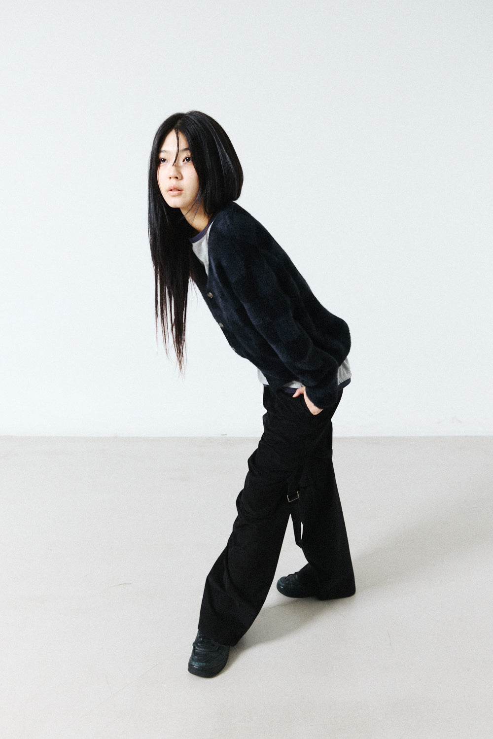 Hatchingroom - Hairy Cardigan Checkerboard (Black/Charcoal) product image 12 | TRAB K-Fashion Australia