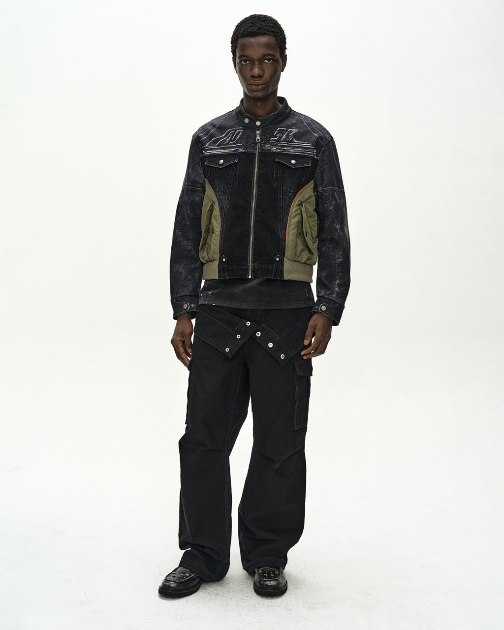 Andersson Bell - Nylon Patch Racing Denim Combo Jacket (black) (Black) product image 2 | TRAB K-Fashion Australia