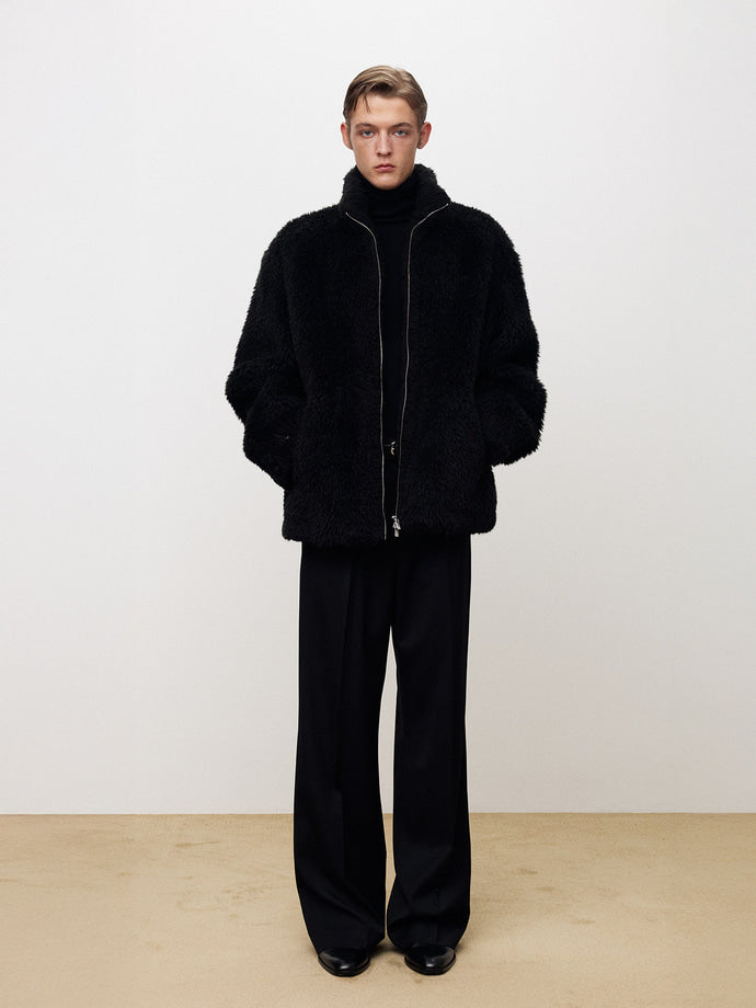 Tonywack - Wool Shaggy Fur Zippered Jacket (Black) product image 2 | TRAB K-Fashion Australia