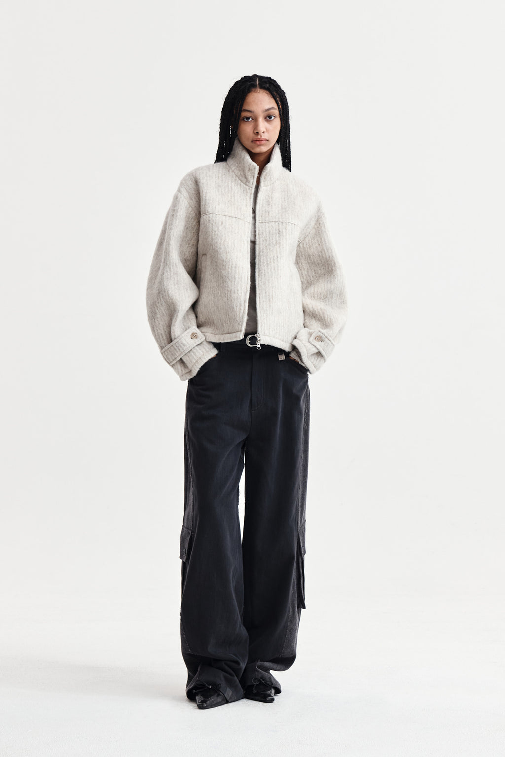 Matin Kim - Big Pocket Two Tone Wide Pants (Charcoal) product image 9 | TRAB K-Fashion Australia