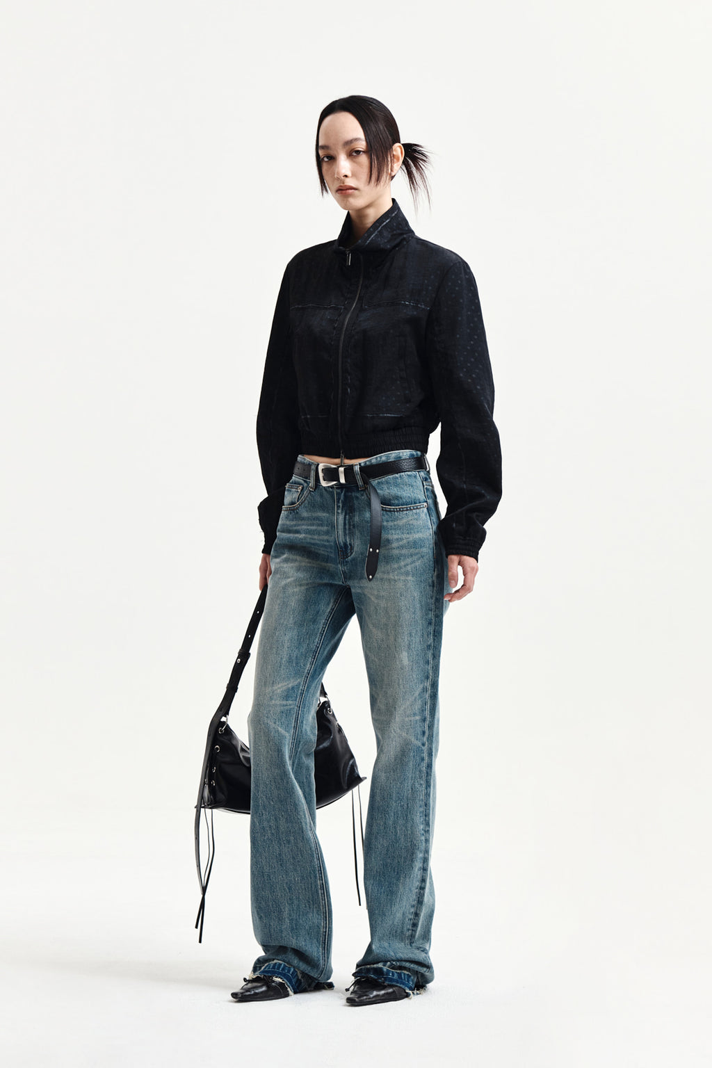 Matin Kim - Cropped Embroidery Back Logo Jumper (Strong Black) product image 9 | TRAB K-Fashion Australia