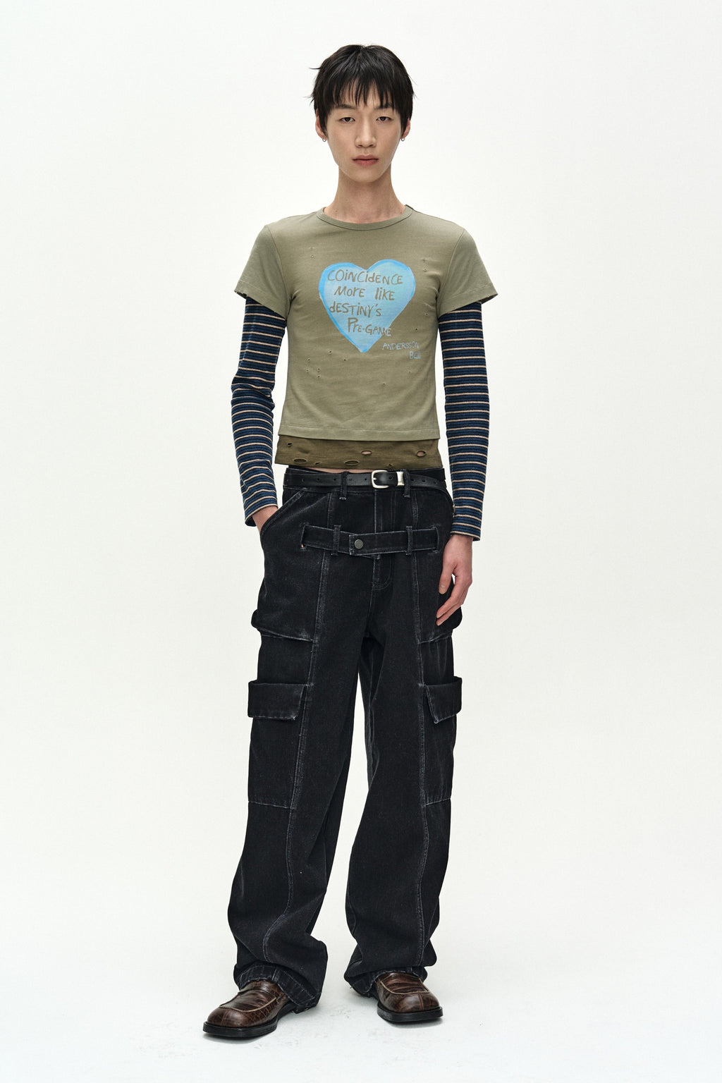 Andersson Bell - Layered Heart Message Long Sleeve T-Shirt (khaki) (Khaki) product image 2 | TRAB K-Fashion Australia