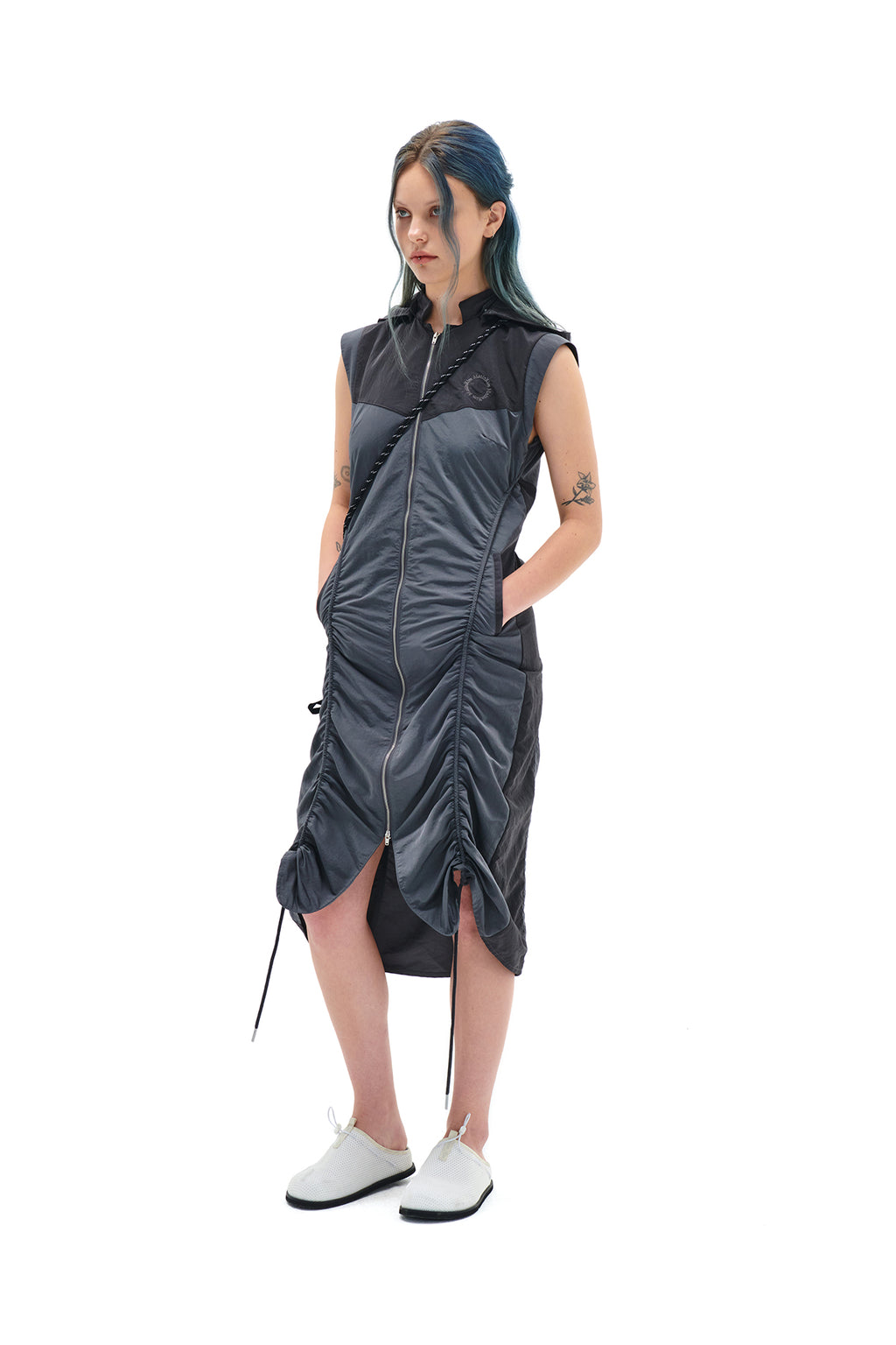 Matin Kim - Shirring Sleeveless Zip Up Dress (Charcoal) product image 9 | TRAB K-Fashion Australia