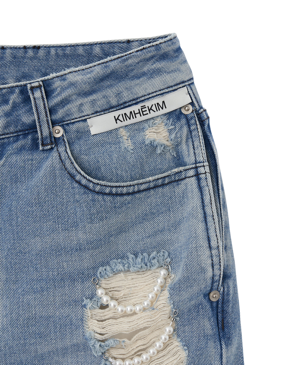 Kimhe Kim - Pearl Embellished Destroyed Jeans (Sky Blue) product image 8 | TRAB K-Fashion Australia