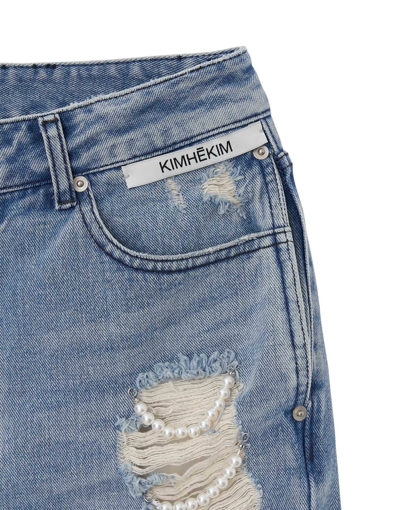 Kimhe Kim - Pearl Embellished Destroyed Jeans (Sky Blue) product image 8 | TRAB K-Fashion Australia