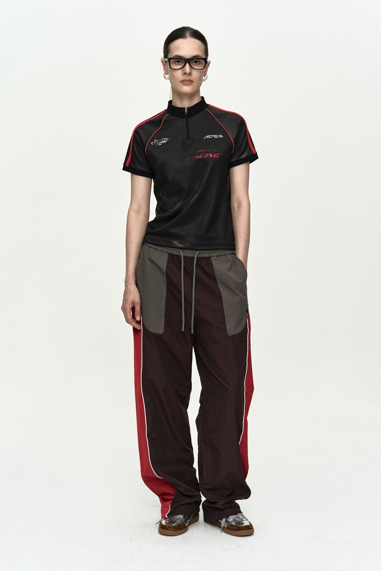 Andersson Bell - Unisex Color Block Nylon Track Pants (Red/Brown) product image 1 | TRAB K-Fashion Australia
