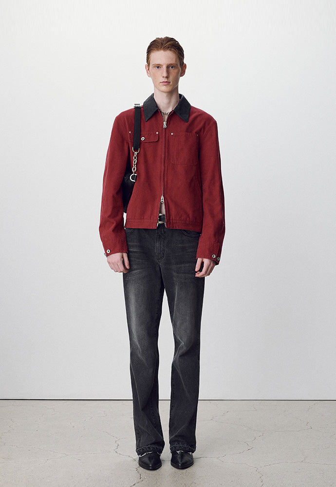 Tonywack - Leather Collar Garment-Washed Rivet Work Jacket (Red) product image 1 | TRAB K-Fashion Australia