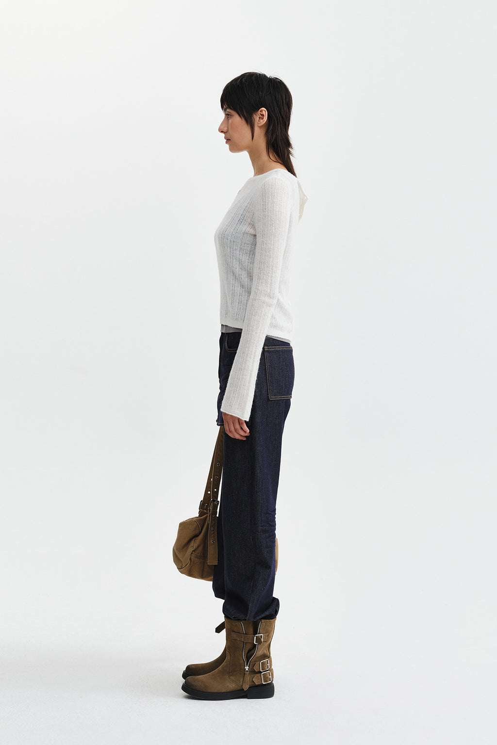 Matin Kim - Skirt Overlay Denim Pants (Dark Navy) product image 7 | TRAB K-Fashion Australia
