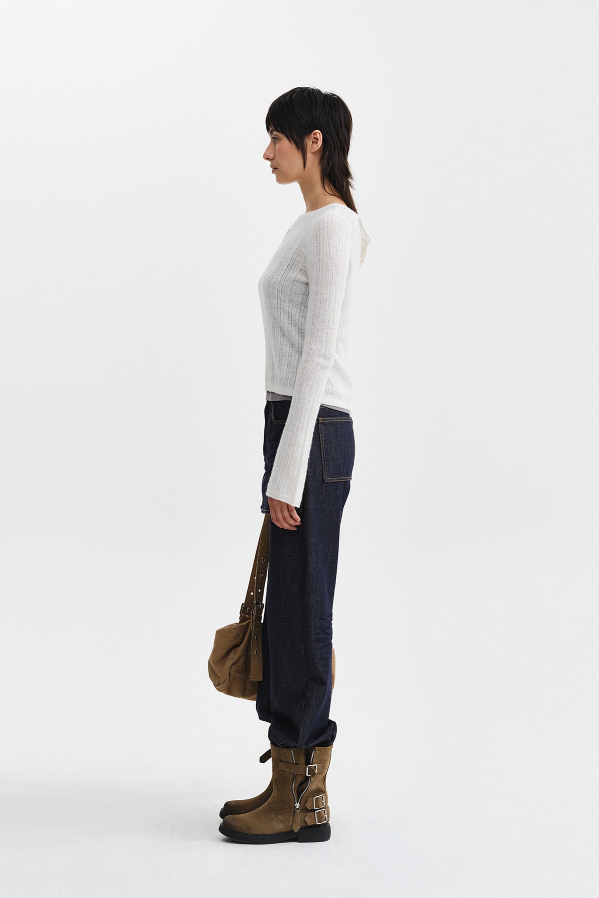 Matin Kim - Skirt Overlay Denim Pants (Dark Navy) product image 7 | TRAB K-Fashion Australia