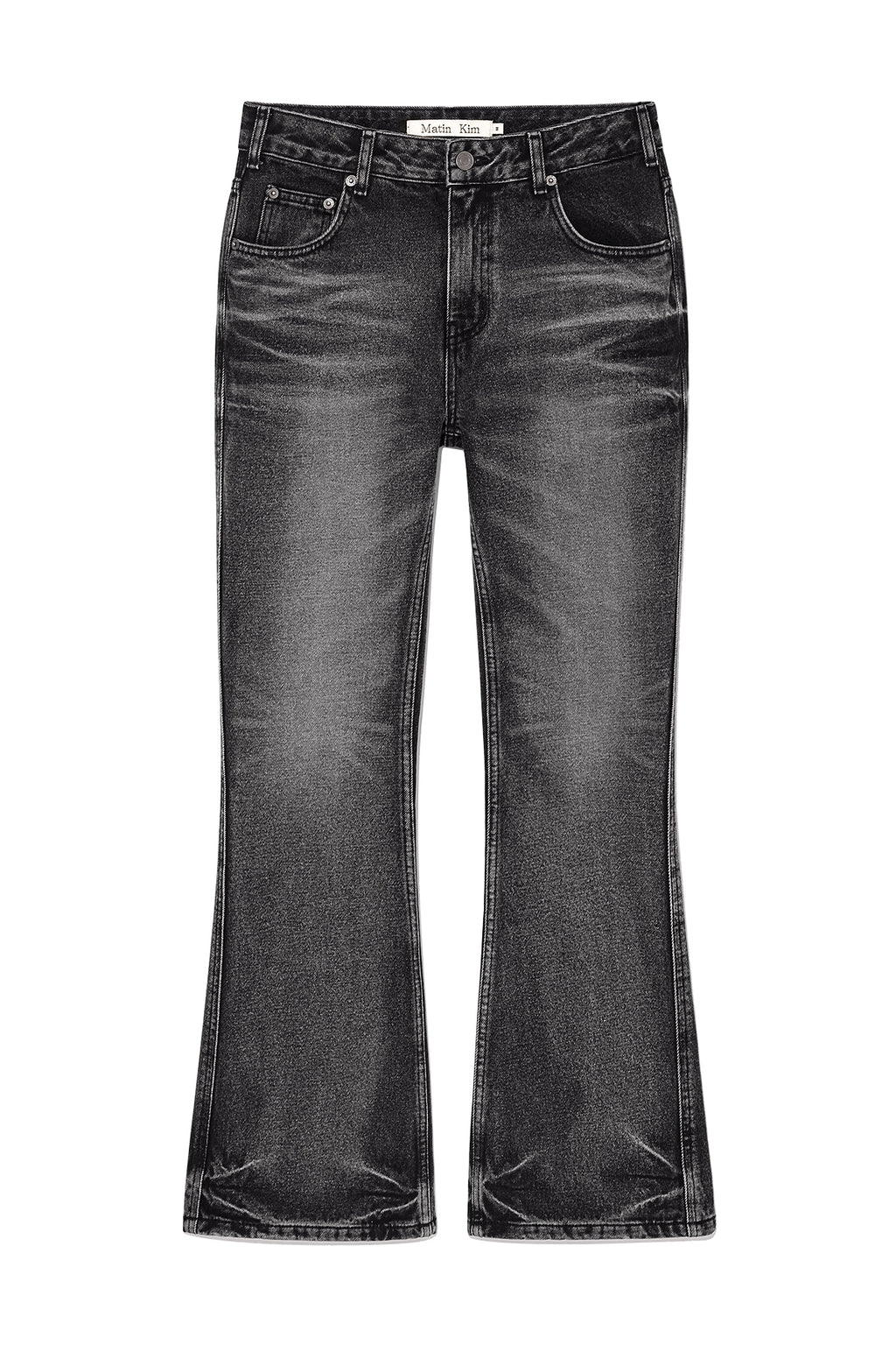 Matin Kim - Deep Washed Semi Boots Cut Denim Pants (Charcoal) product image 1 | TRAB K-Fashion Australia