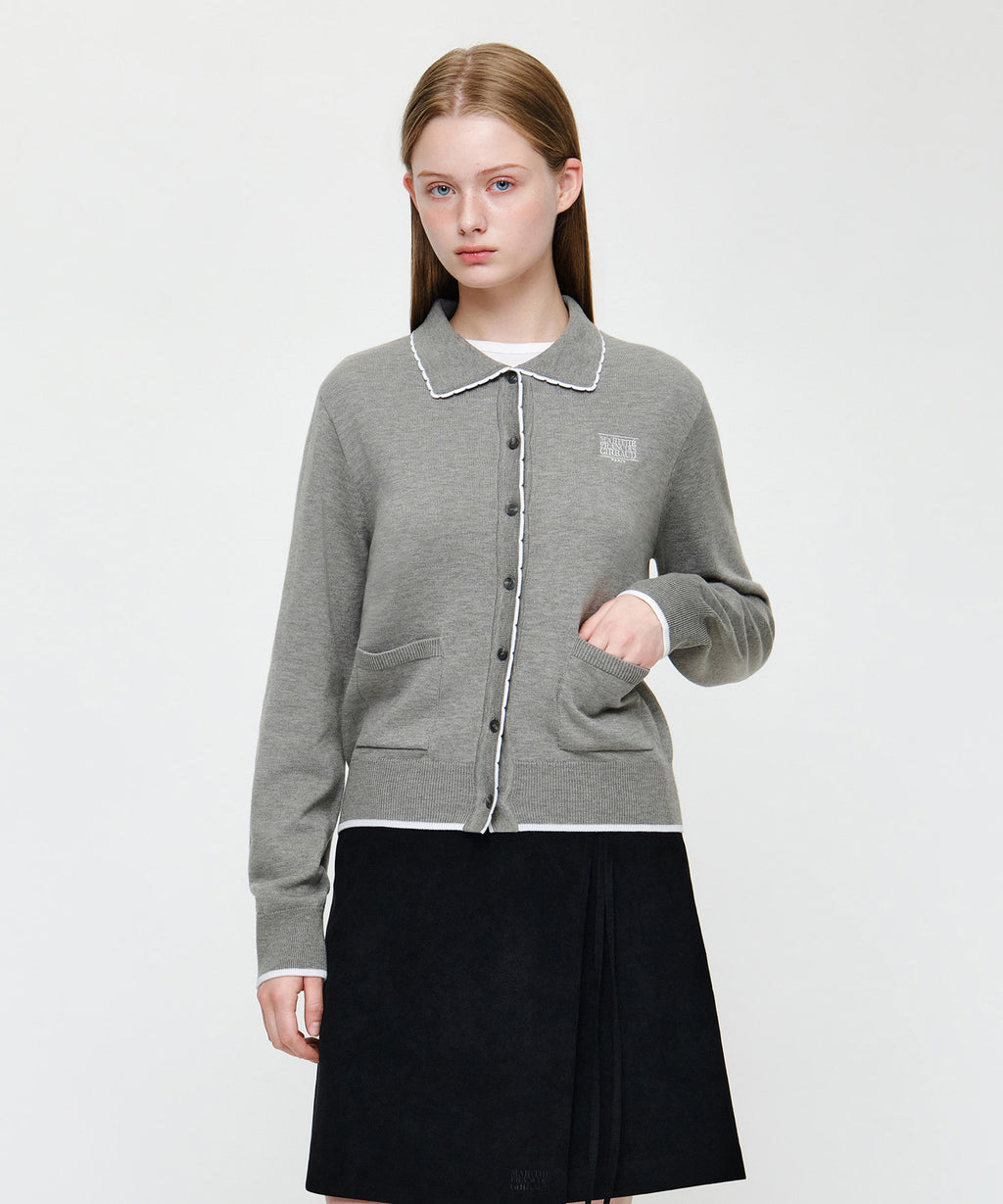 Marithe & Francois Girbaud - Small Classic Logo Collar Lace Trimming Cardigan (Melange Gray) product image 1 | TRAB K-Fashion Australia