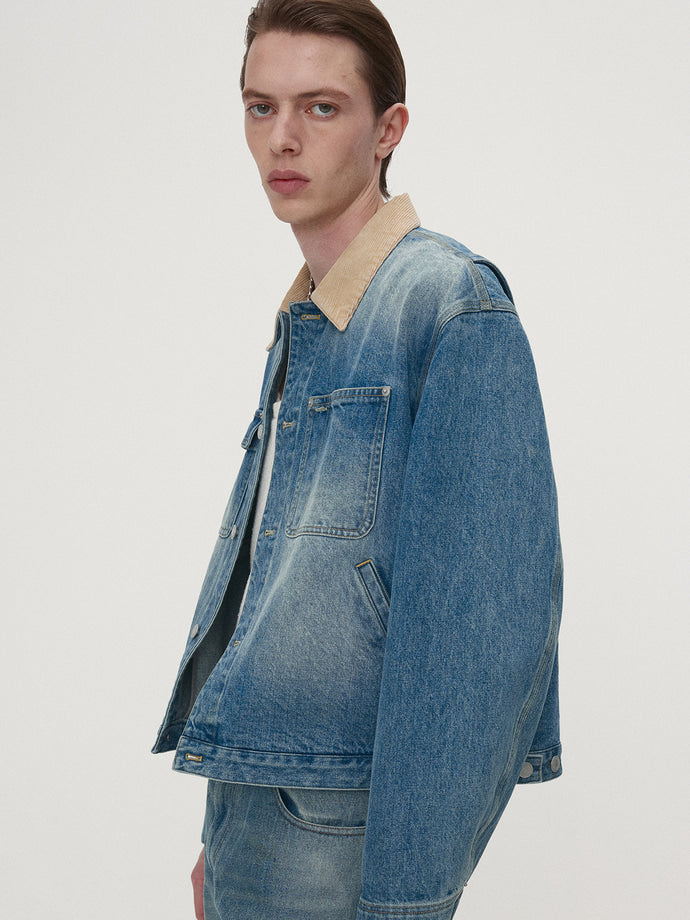 Tonywack - Corduroy Collar Denim Work Jacket (Washed Blue) product image 4 | TRAB K-Fashion Australia