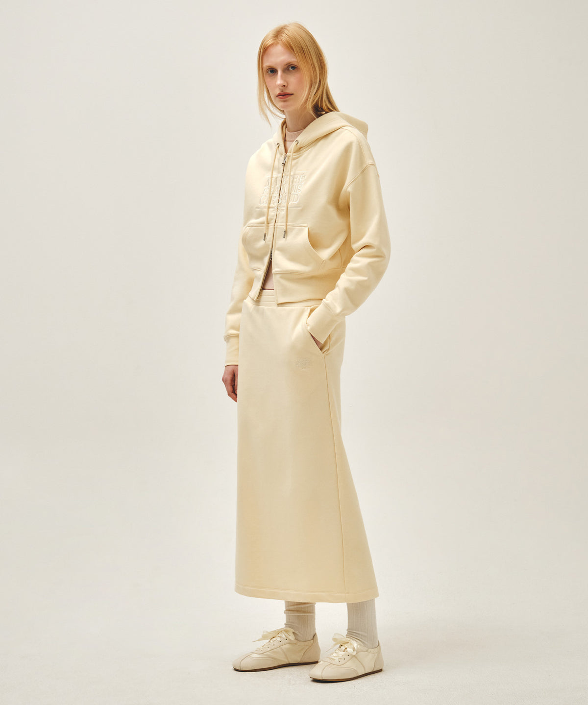 Marithe & Francois Girbaud - Classic Logo Sweat Long Skirt (Butter) product image 4 | TRAB K-Fashion Australia