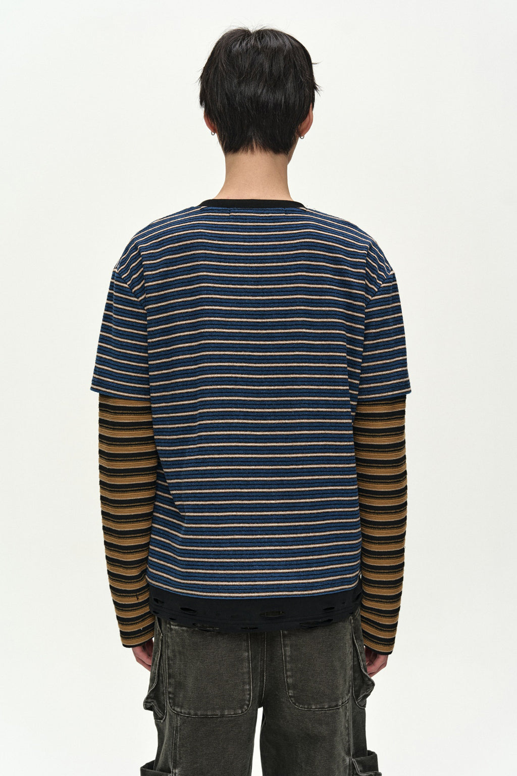 Andersson Bell - Unisex Stripe Layered Long Sleeve T-Shirt (blue) (Blue) product image 4 | TRAB K-Fashion Australia