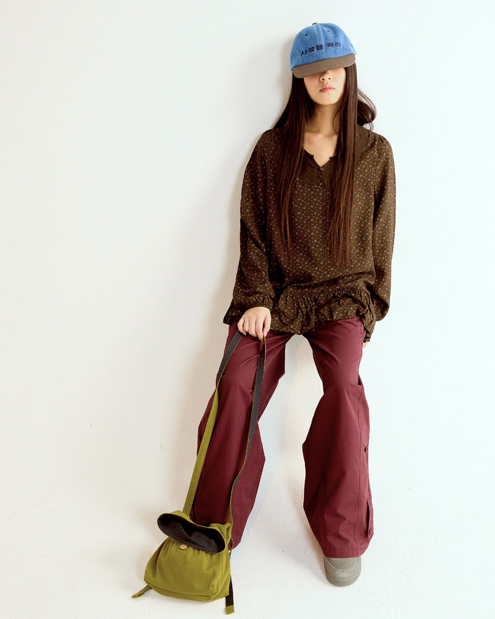 Coyseio - Washed Button Tab Pants (Wine) product image 2 | TRAB K-Fashion Australia