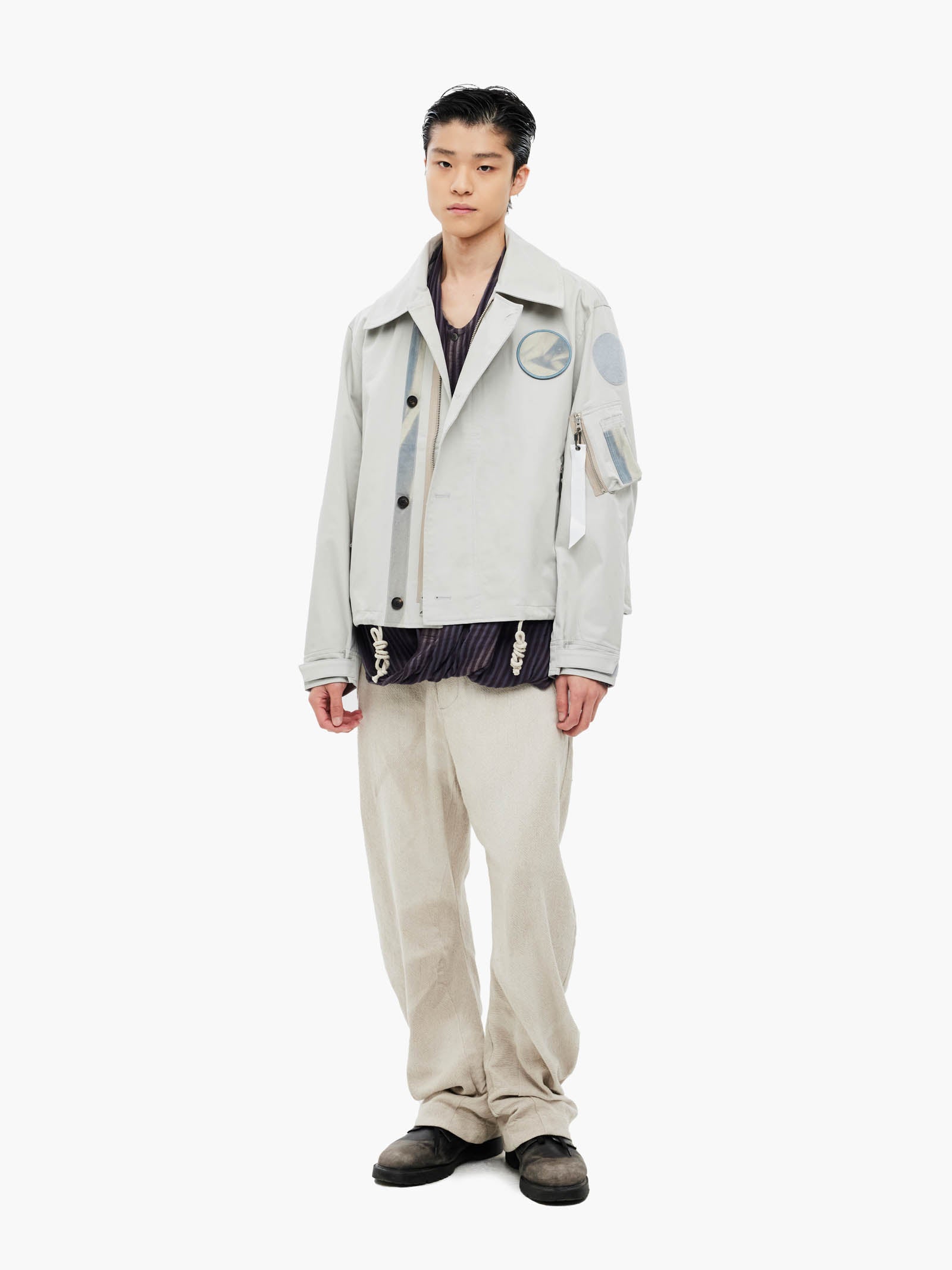 Jiyong Kim - Sun-Bleached Wide Collar Jacket (Light Grey) product image 1 | TRAB K-Fashion Australia
