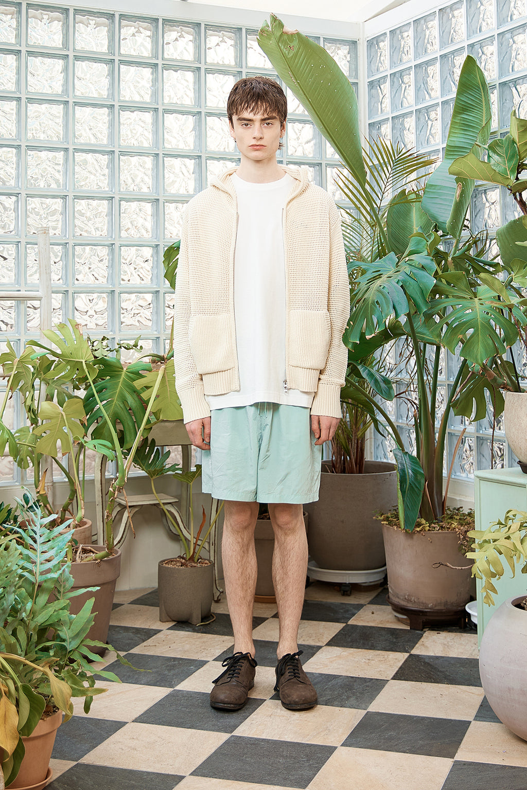 Matin Kim - Two Tone Mesh Knit Hoody Zip Up (Ivory) product image 12 | TRAB K-Fashion Australia
