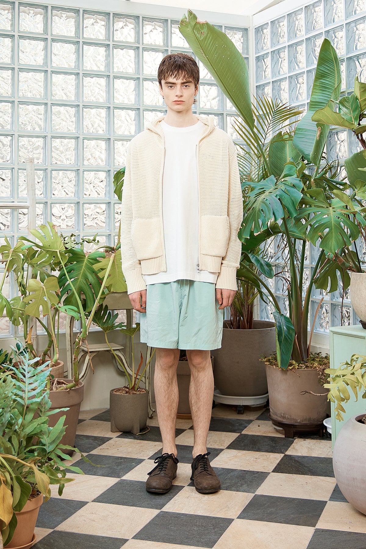 Matin Kim - Two Tone Mesh Knit Hoody Zip Up (Ivory) product image 12 | TRAB K-Fashion Australia