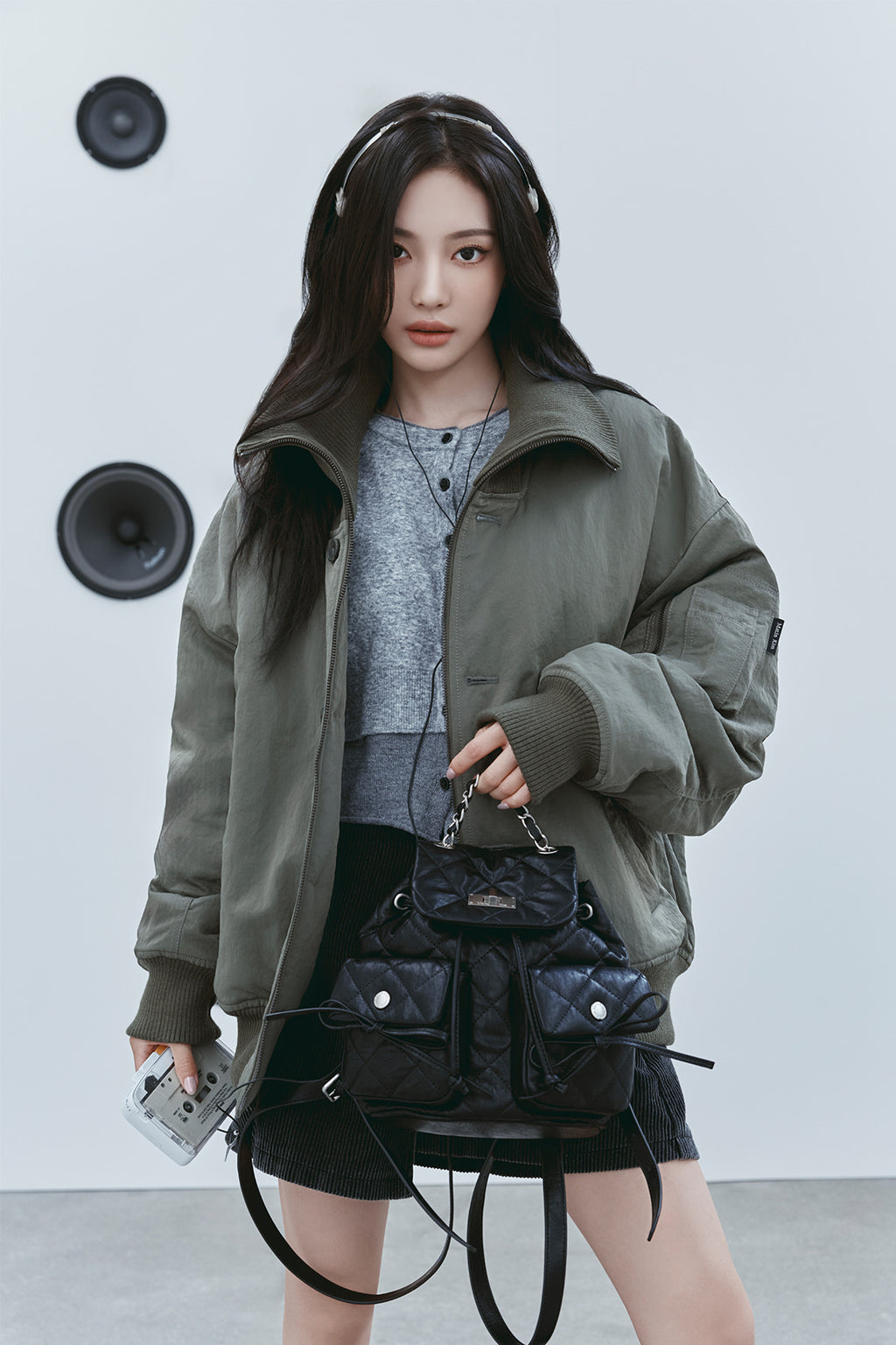 Matin Kim - Double Pocket Quilting Mini Backpack (Black) product image 1 | TRAB K-Fashion Australia