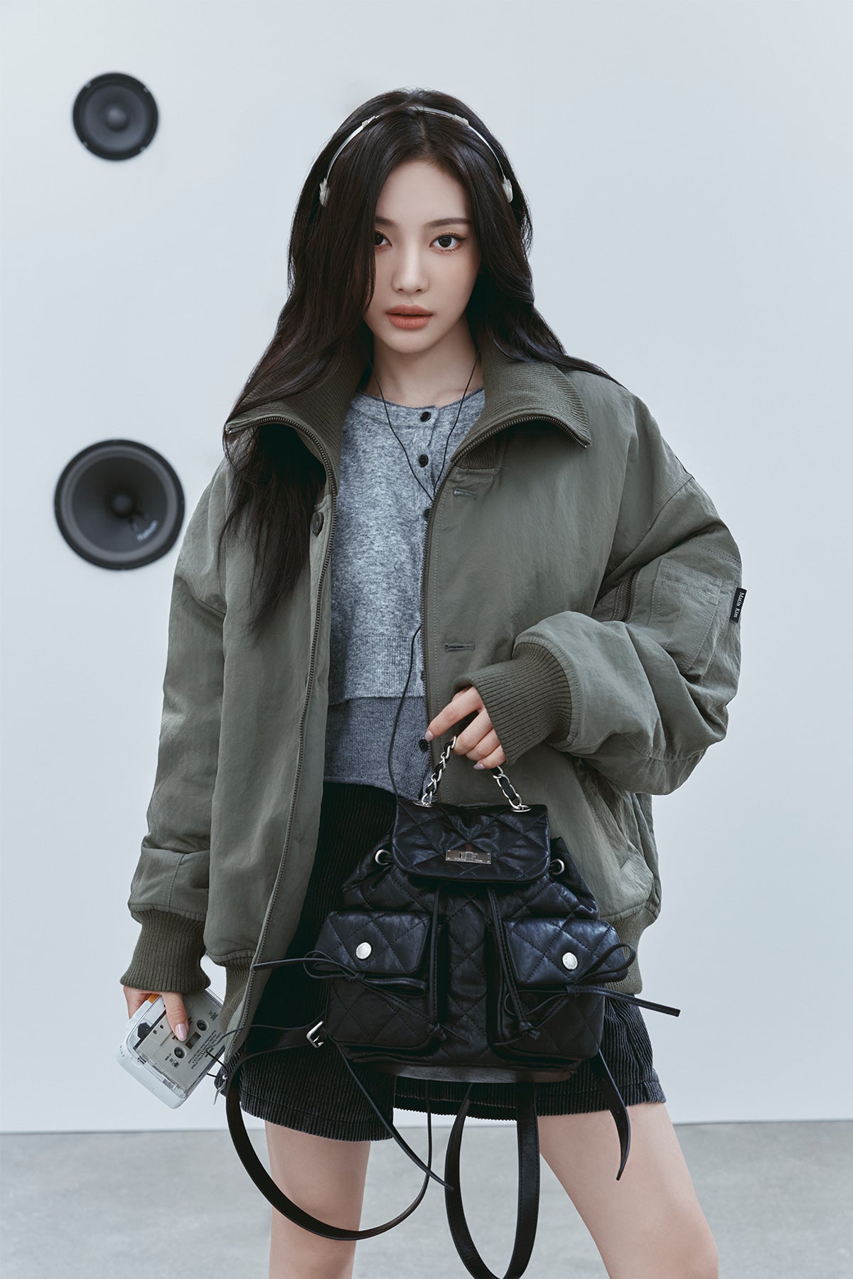 Matin Kim - Double Pocket Quilting Mini Backpack (Black) product image 1 | TRAB K-Fashion Australia