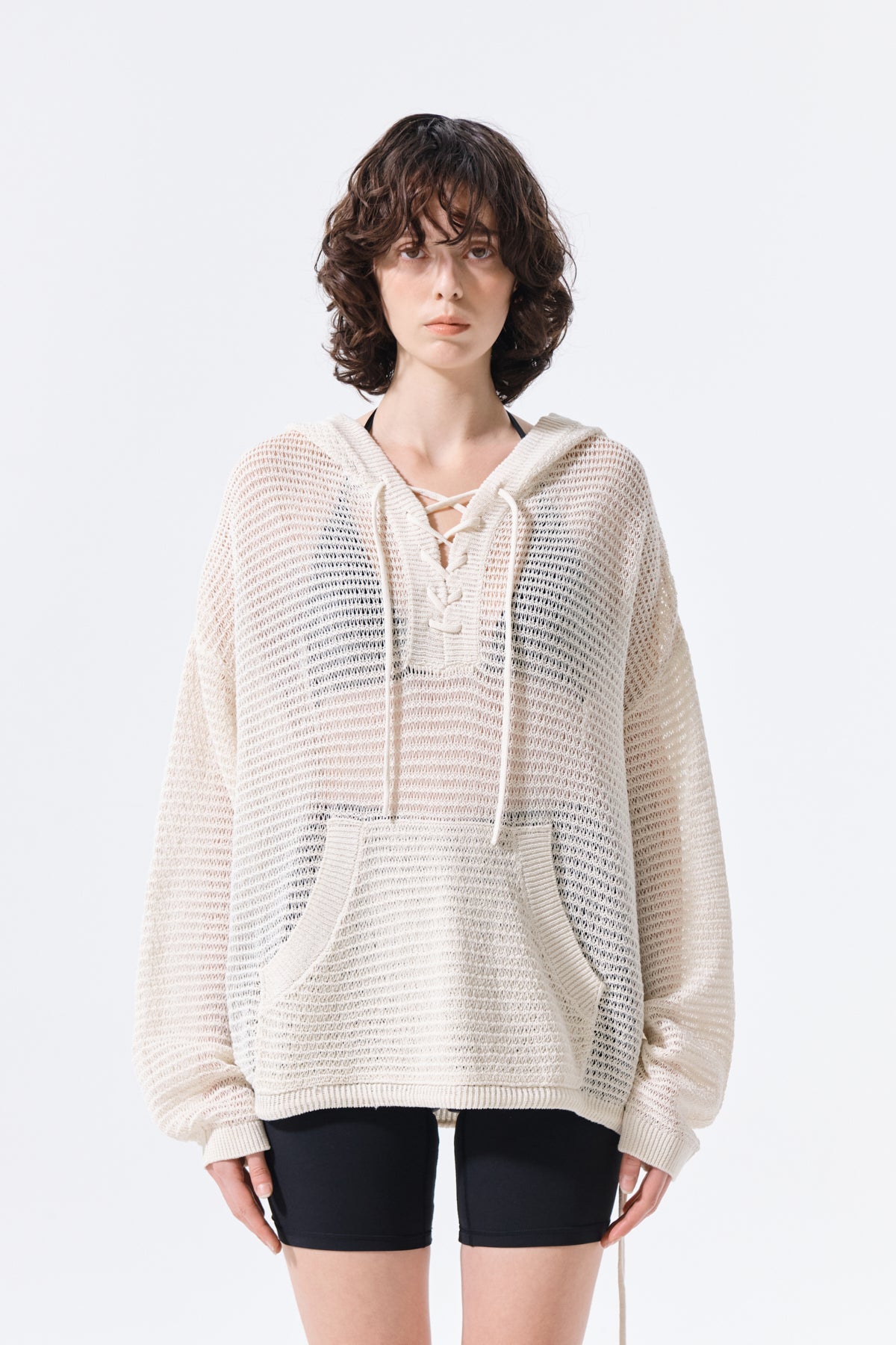 Matin Kim - Oversized Mesh Knit Hoodie (Cream) product image 10 | TRAB K-Fashion Australia