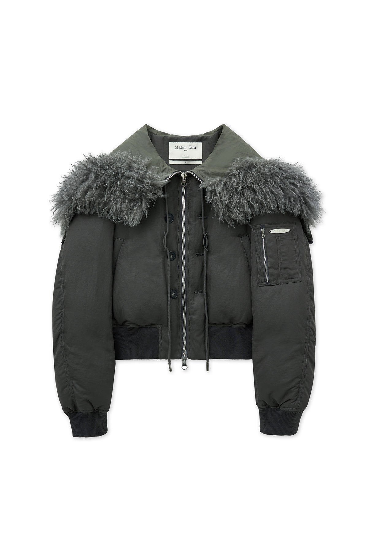 Matin Kim - Fur Hoody Bomber Down Jumper (Dark Grey) product image 1 | TRAB K-Fashion Australia