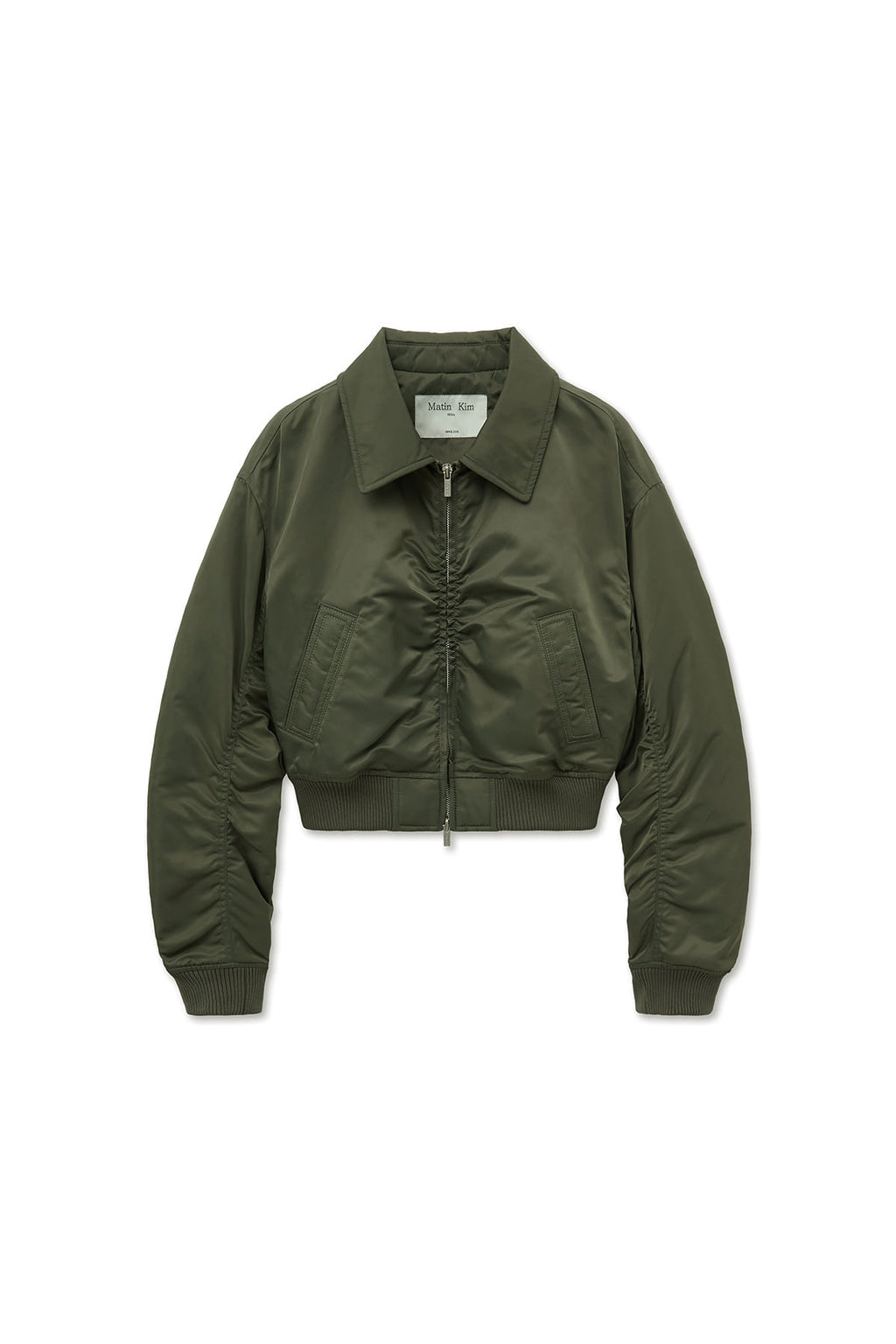 Matin Kim - Applique Logo Shirring Bomber Jumper (Khaki) product image 1 | TRAB K-Fashion Australia
