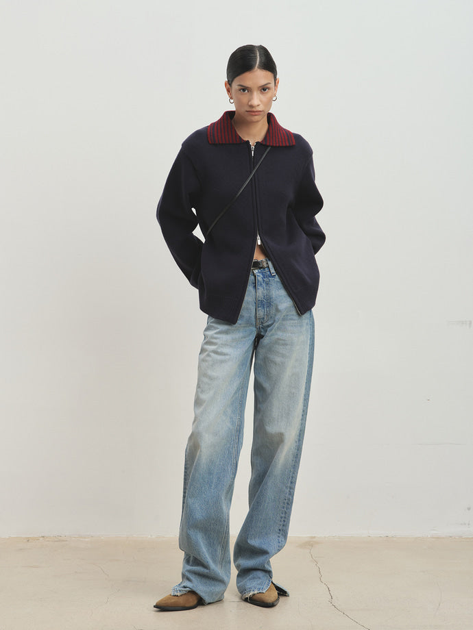 Tonywack - Contrast Collar Full-Zip Blouson (Navy) product image 5 | TRAB K-Fashion Australia