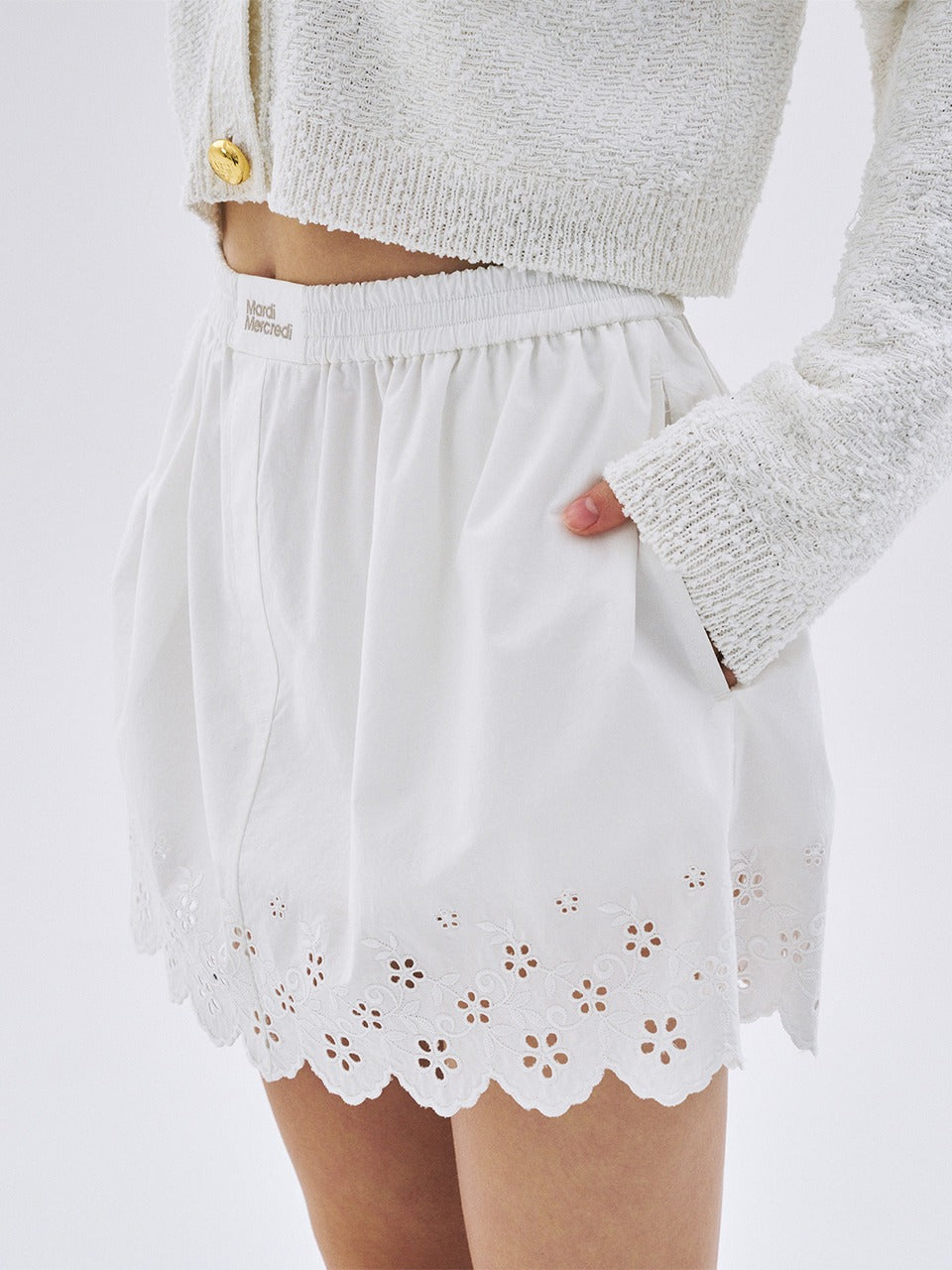 Mardi Mercredi - Mini Skirt Punching Detail (White) product image 1 | TRAB K-Fashion Australia