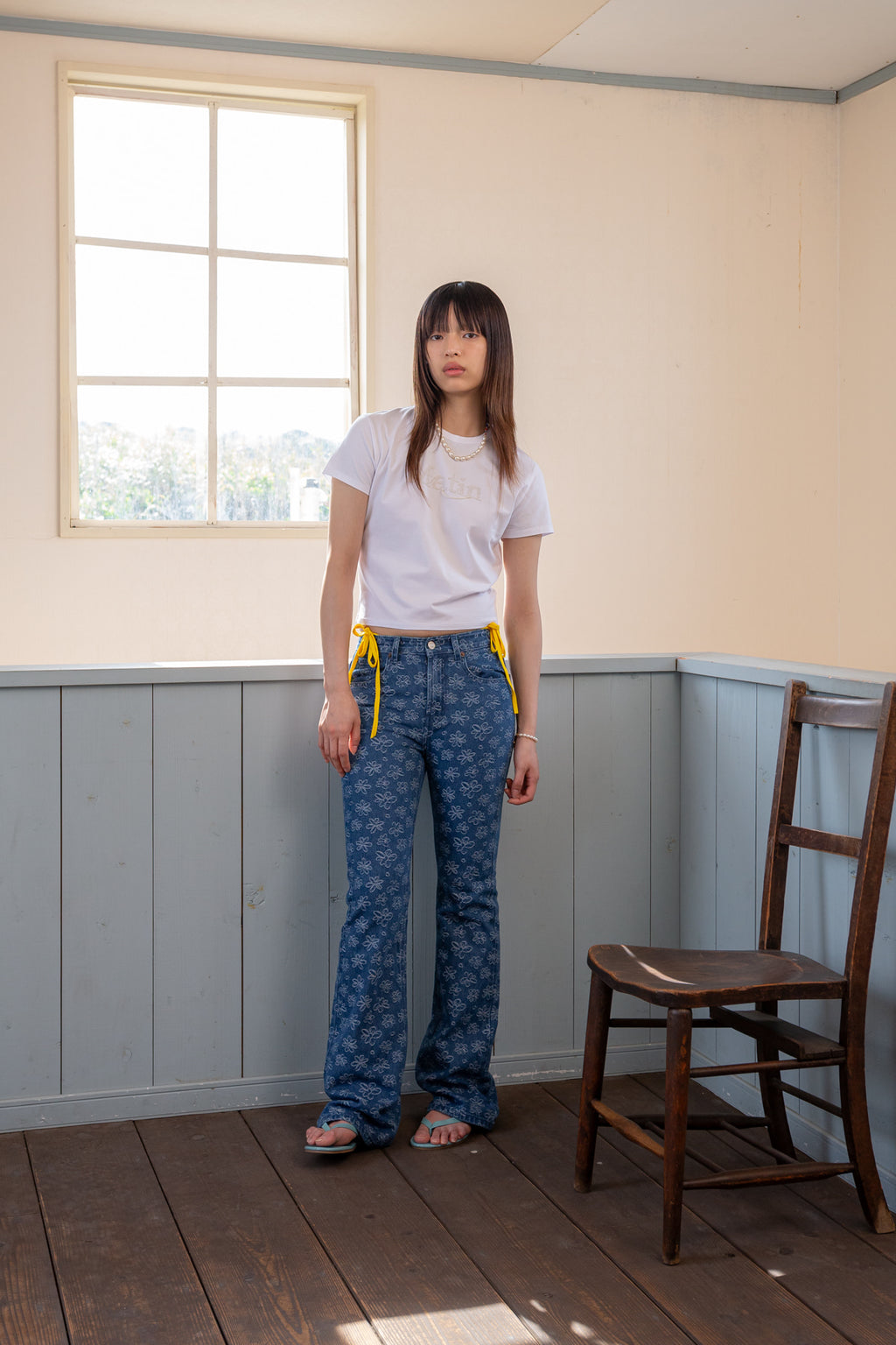 Matin Kim - Flower Pattern Flare Denim Pants (Blue) product image 11 | TRAB K-Fashion Australia