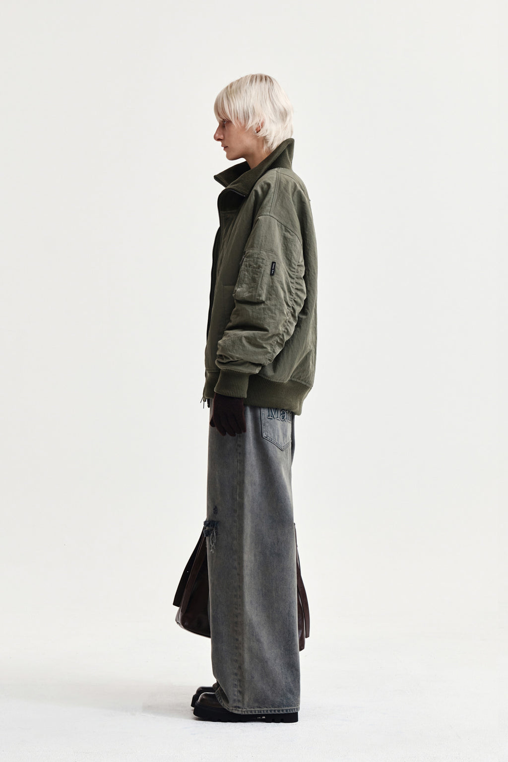 Matin Kim - High Neck Button Point Zip Up Jumper (Khaki) product image 6 | TRAB K-Fashion Australia