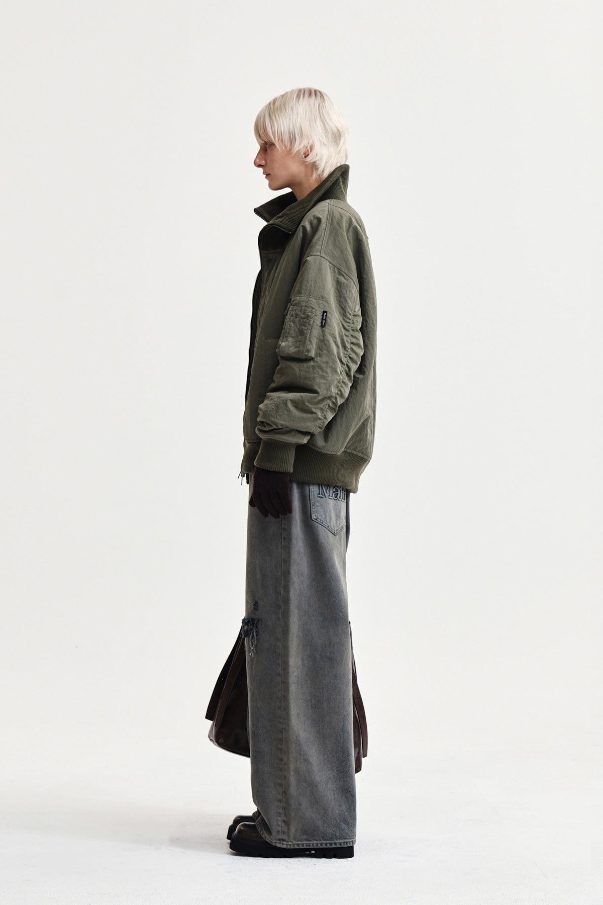 Matin Kim - High Neck Button Point Zip Up Jumper (Khaki) product image 6 | TRAB K-Fashion Australia