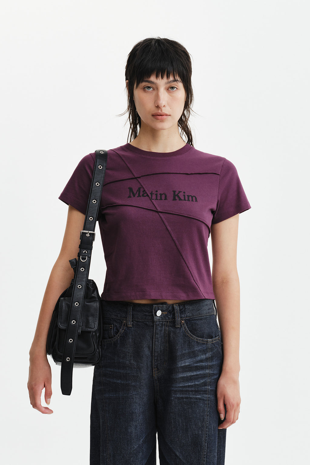Matin Kim - Diagonal Cut Logo Crop Top (Purple) product image 6 | TRAB K-Fashion Australia