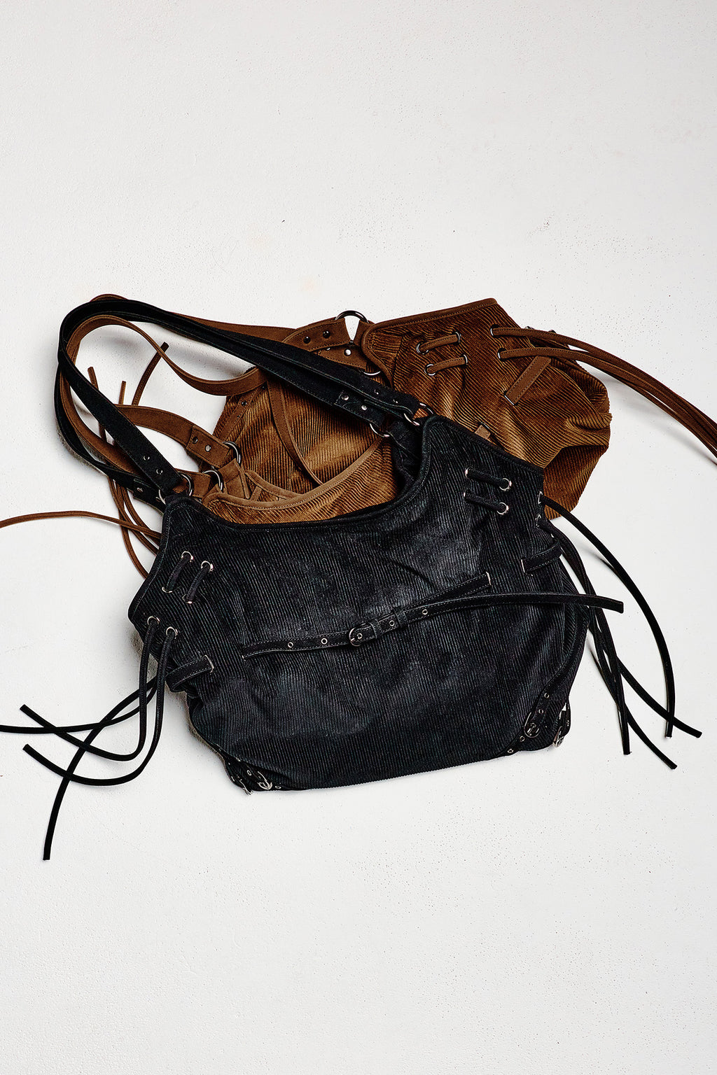 Deinet - Belt Detail Corduroy Big Shoulder Bag (Brown) product image 3 | TRAB K-Fashion Australia