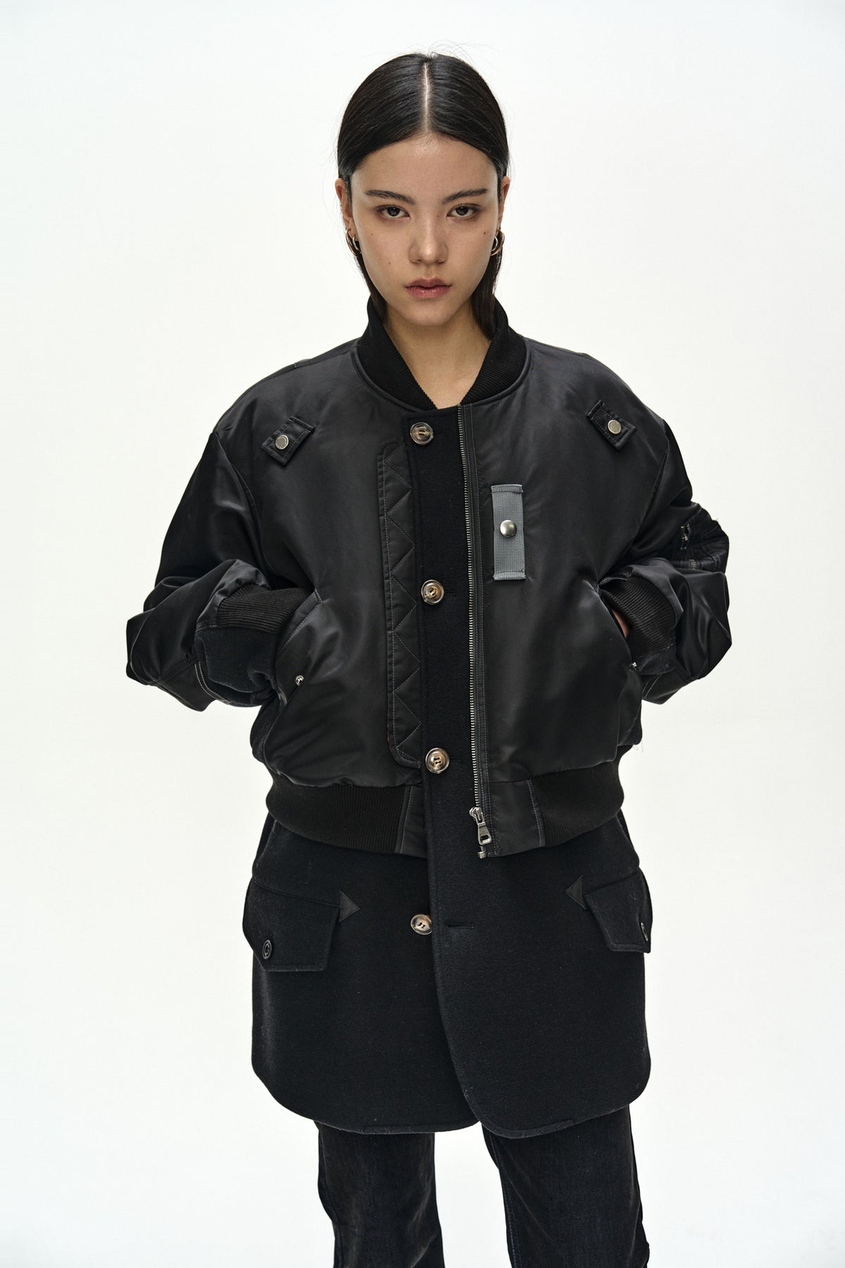 Andersson Bell - Unisex Deconstructed Layered Bomber Coat (Black) product image 7 | TRAB K-Fashion Australia