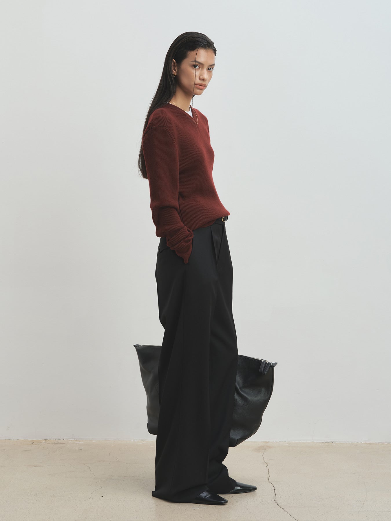 Tonywack - Wool Twill Wide-Leg Pleated Trousers (Black) product image 3 | TRAB K-Fashion Australia