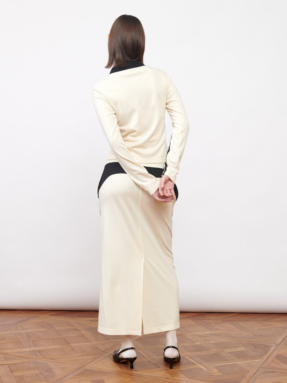 Kijun - Football Jersey Long Skirt (Ivory Black) product image 6 | TRAB K-Fashion Australia