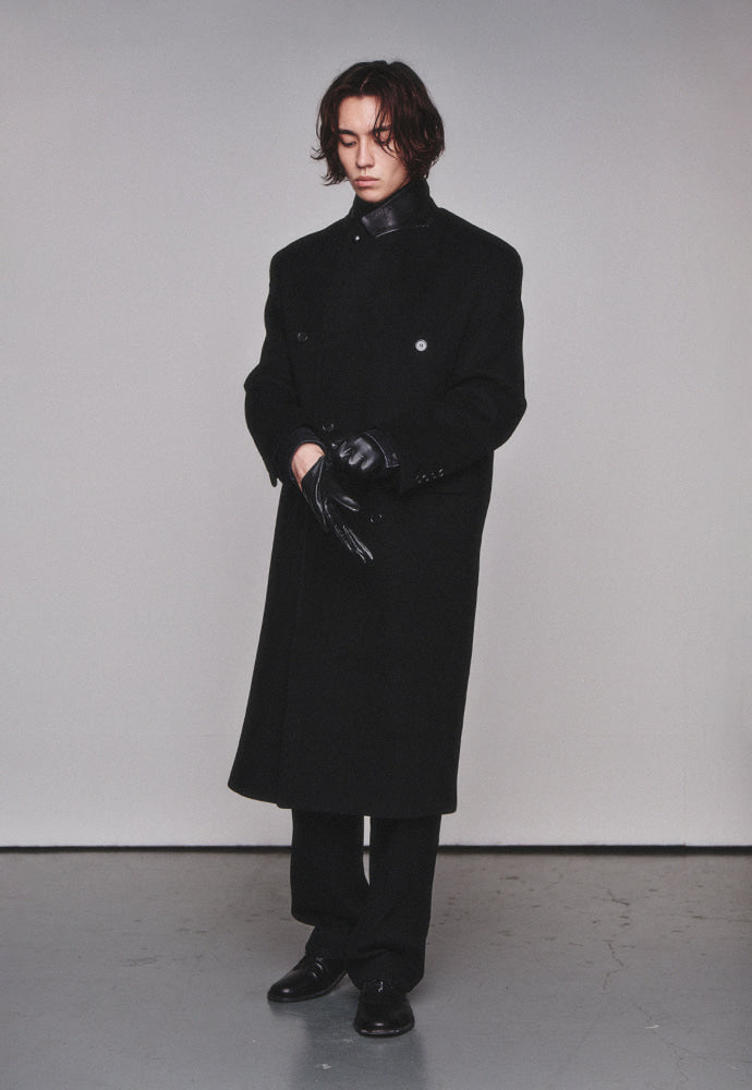 Art if acts - Leather Collar Double-Breasted Coat (Black) product image 5 | TRAB K-Fashion Australia