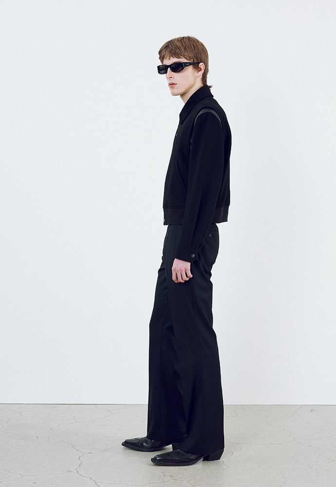 Tonywack - Leather-Trimmed Cropped Bomber Jacket (Black) product image 2 | TRAB K-Fashion Australia