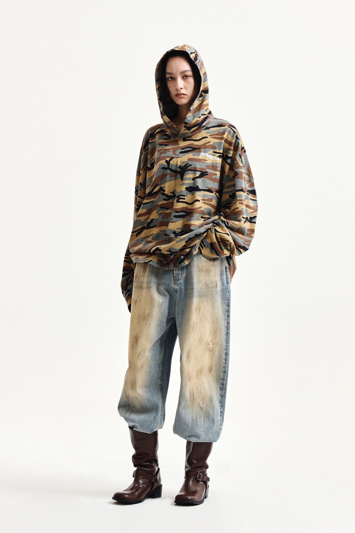 Matin Kim - Typo Artwork Camouflage Hoody (Camel) product image 10 | TRAB K-Fashion Australia