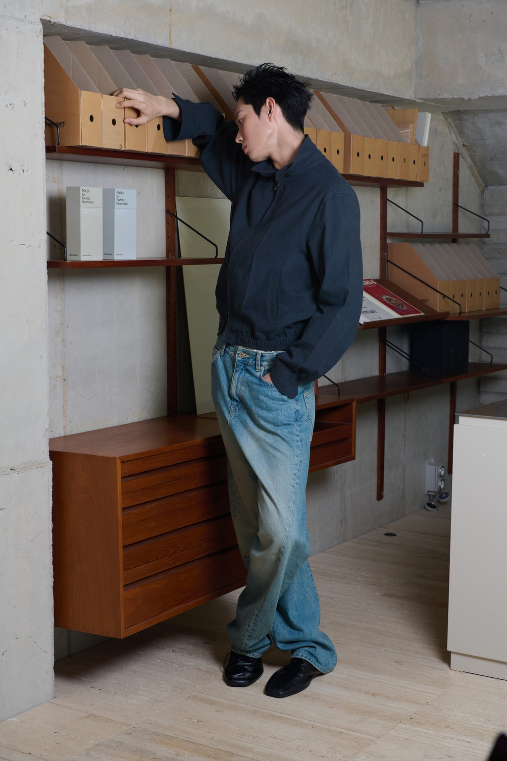 STU - Twist Curved Denim Pants (Mid Blue) product image 5 | TRAB K-Fashion Australia