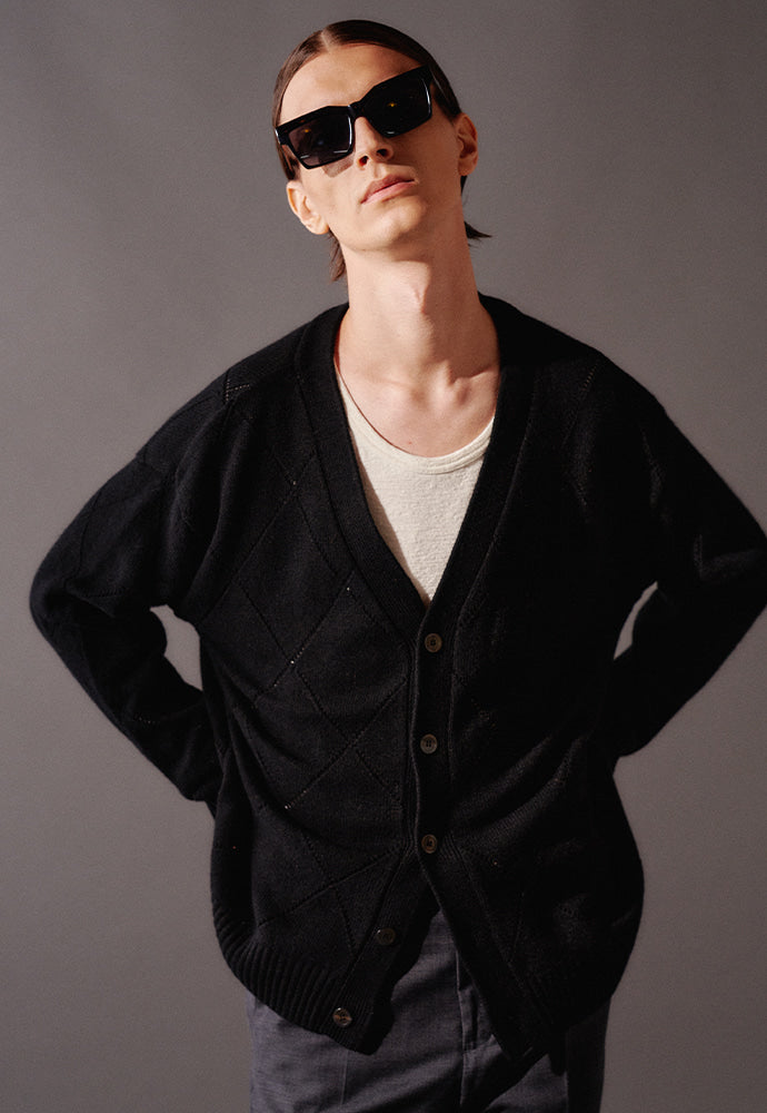 Tonywack - Slashed Argyle Cashmere Cardigan (Black) product image 2 | TRAB K-Fashion Australia